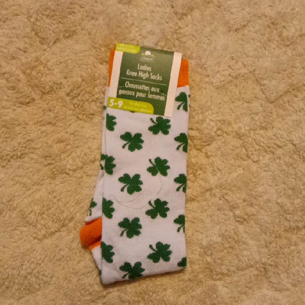 White and Green Shamrock Knee High Socks